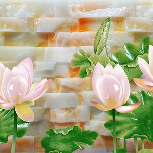 Tranh hoa sen cá BH-054 đá hoa cương